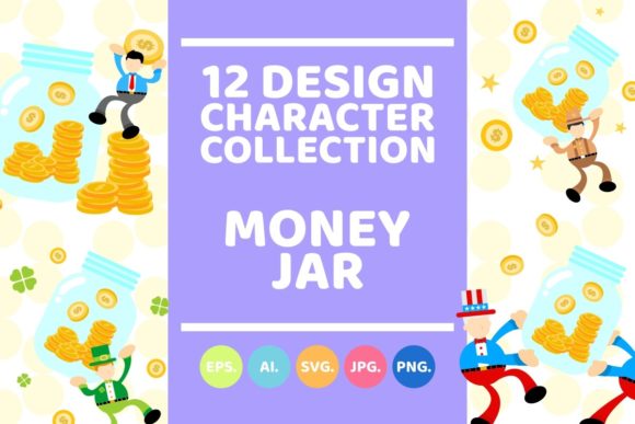People and Money Jar Cartoon Flat Design