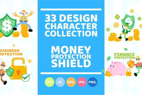 Reviewing People Money Protection Shield Cartoon for Embroidery